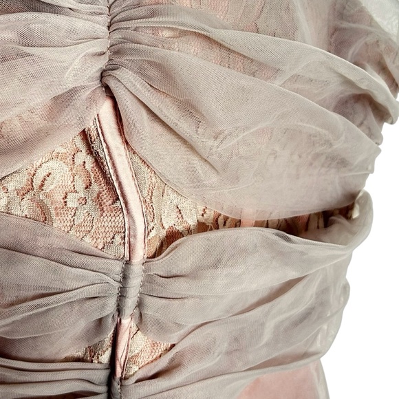 Selfie Leslie SMITTEN LACE INSERT TULLE MIDI DRESS BLUSH NEW! SZXL - Picture 4 of 15